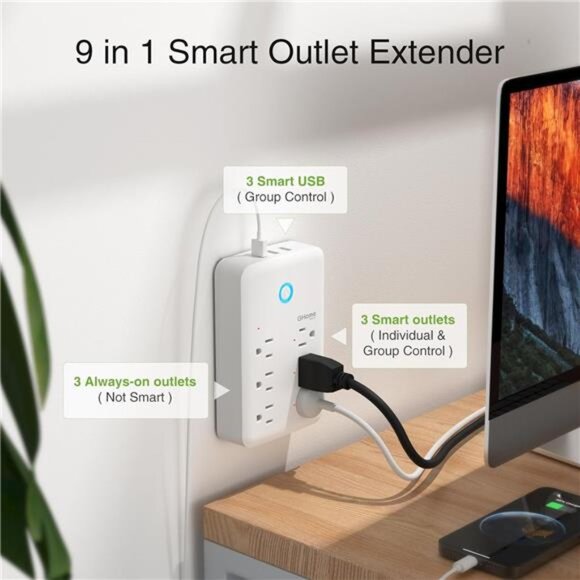 Smart Plug Outlet Extender, Surge Protector with 3 Individually Controlled - Picture 2 of 7